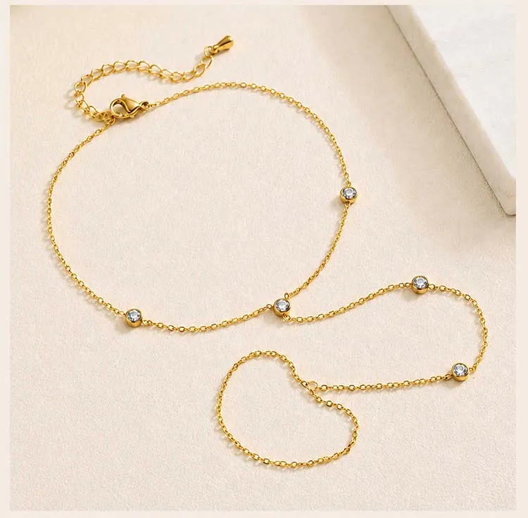 Edelstahl CZ-Fußkettchen 18K PVD Vergoldet Boho Urlaub Zierliches Barfuß Strand Fußschmuck – Detail 5