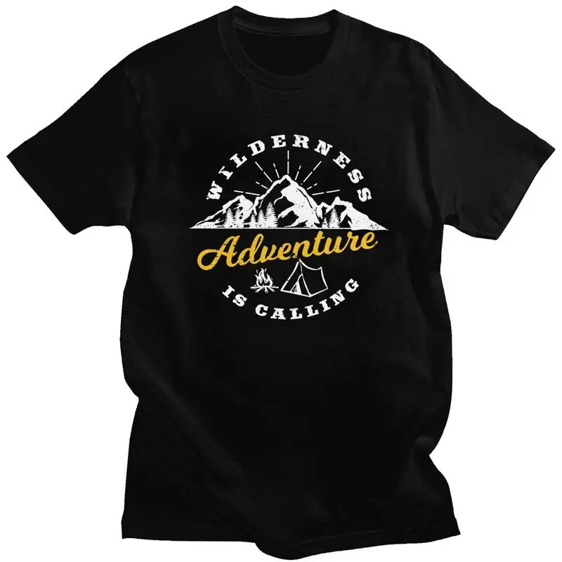 Custom Wilderness Adventure Calling T Shirts for Men Pure Cotton Tee Tops Explore Camping Tshirts Short Sleeve Casual T-shirt