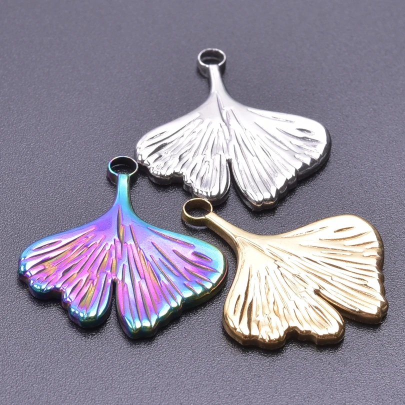 6pcs/Lot Stainless Steel Ginkgo Leaf Charms DIY Plant Leaves Pendant подвеска Fit Handmade Cute Women Earrings Jewelry Making