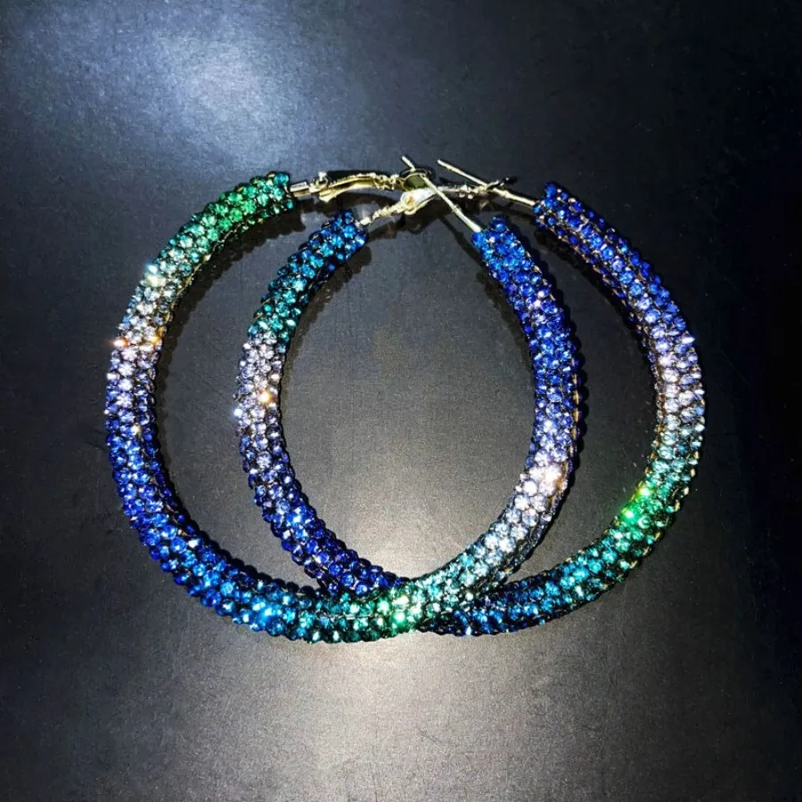 

Full Diamond Gradient Big Circle Earrings Nightclub Stage Party Ear Accessories