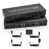 USB 3.0 HDMI KVM Switch 2 Montiors 2 Computers,4K@60Hz KVM Switch Dual Monitor with 3 USB 3.0 Ports and Audio,2 Port KVM Switch