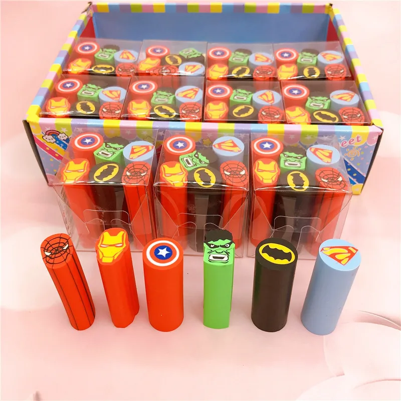 

new 72pcs Disney Cartoon The Avengers Iron Man Spider Man Long Eraser Student Supplies Stationery eraser Wholesale ﻿