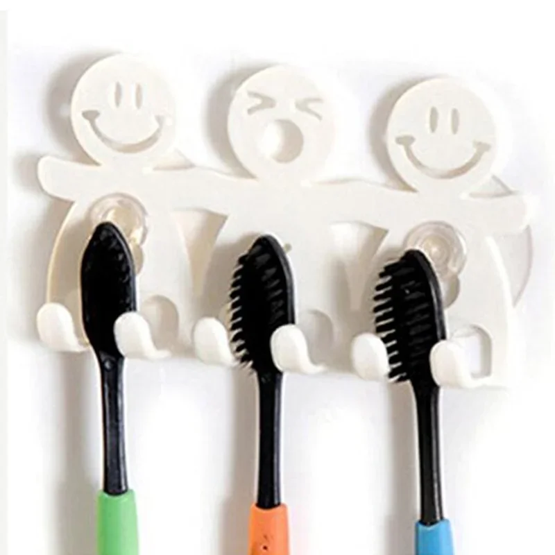 1Pcs Smile Face Bathroom Kitchen Toothbrush Towel Holder Wall Sucker Hook  (Colour: White)