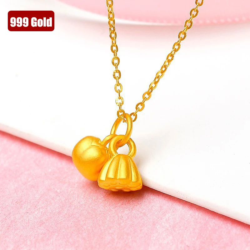 

999 Pure Real Gold 24K Lotus Seed Persimmon Pendant Necklace Fine Jewelry For Woman Gift Dropshipping