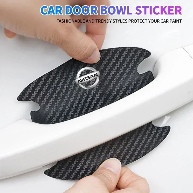 4pcs Carbon Fiber Car Door Bowl Handle Anti-Scratches Sticker For Nissan Nismo Juke Note Versa Almera X-Trail Xterra Qashqai