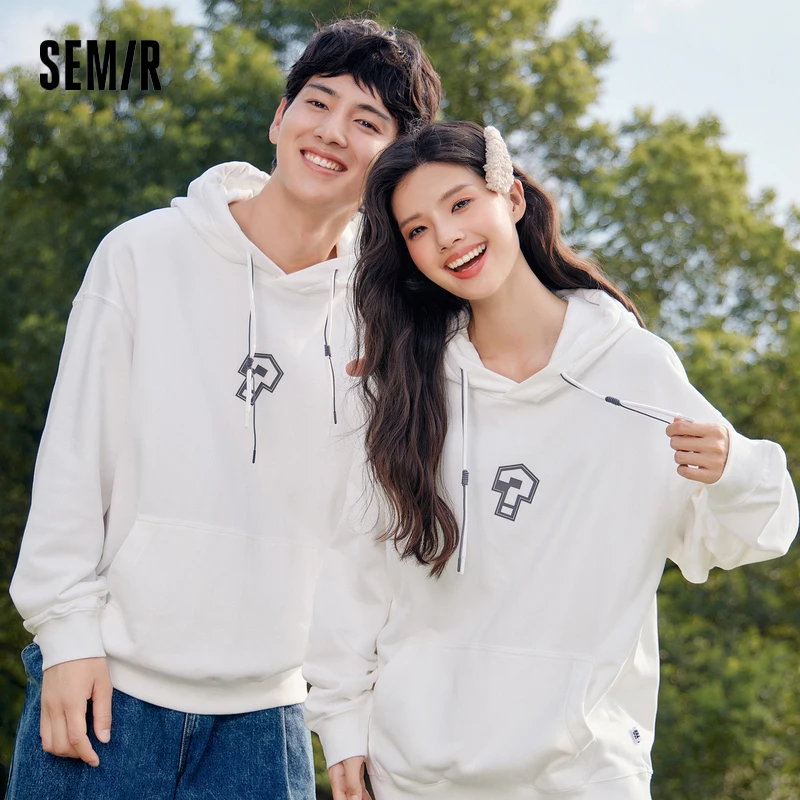 Semir Sweatshirt Men Winter Loose Hooded Printed Casual Versatile Sueded Top Campus Style Couple Wear Kangaroo Pocket