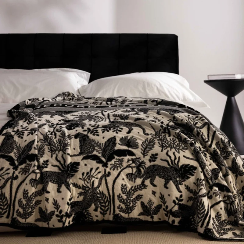 Jungle Leopard Throw Knitted Blanket Bedspread Modern Black Blue Decorative For Sofa Throw Warm Living Room Bedding Home Decor