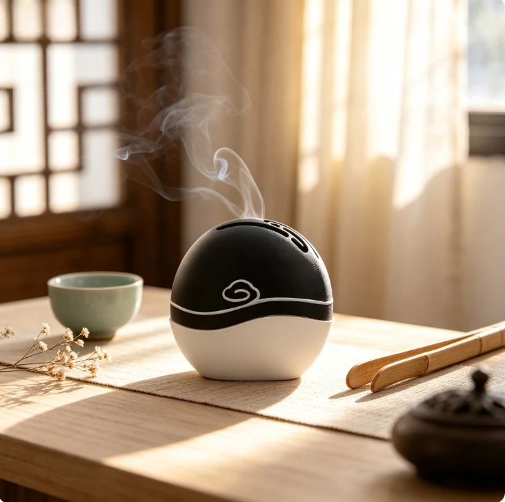 Cloud Pattern Ceramic Incense Holder, Zen Stick Incense Burner with Ash Catcher for Home Meditation Yoga Decor