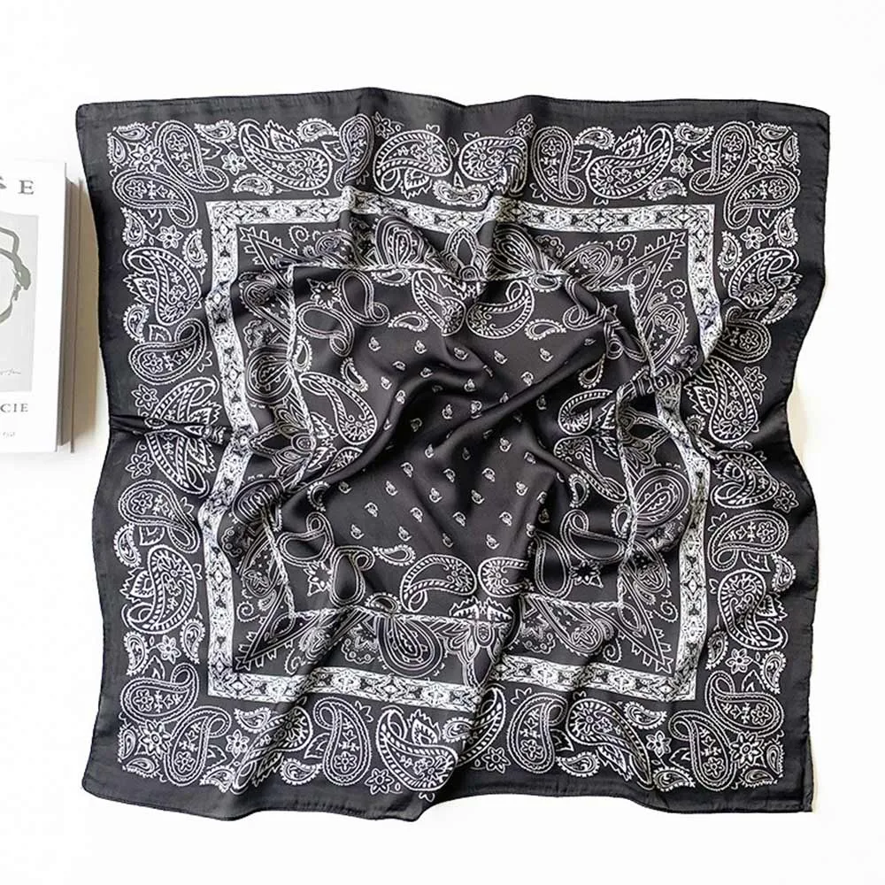 Bufanda de seda cuadrada elegante, pañuelo para el pelo con patrón de flores de doble cara, envolturas para bolso, pañuelo para mujer de 70x70cm