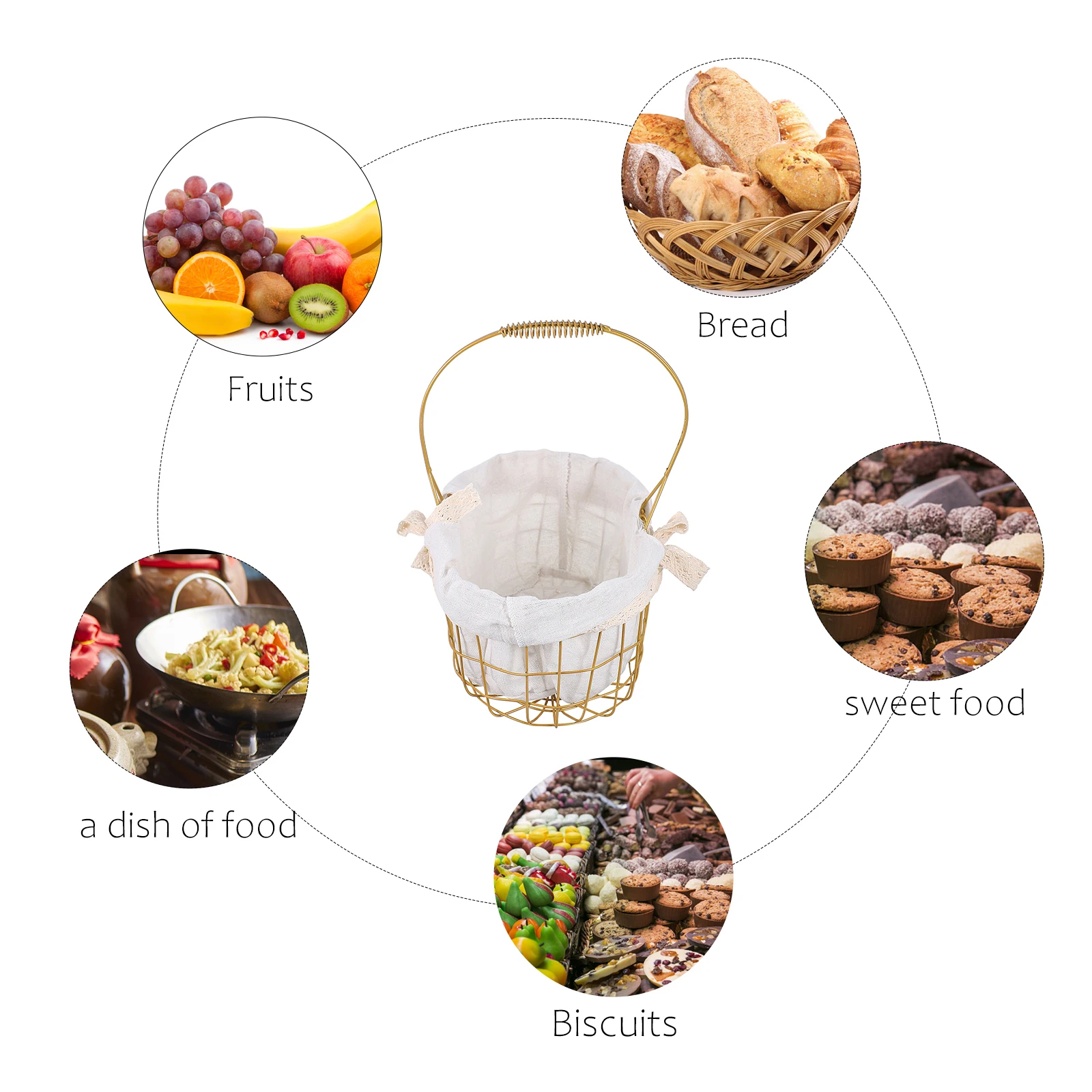 

Premium Iron Storage Basket Gift Picnic Handmade Flower Container Versatile Home Shop Organizer Golden Handle Portable Fruit