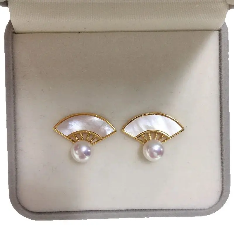 ZHBORUINI Hot Selling Natural Freshwater Pearl Earrings for Women Sea Shell Chinese Fan Shape Pearl Jewelry S925 Silver Needle