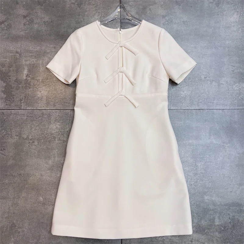 

Women's dress New bow decoration mini dress for spring 2026 Round neck slim fit short sleeved party dresses y2k short dresses