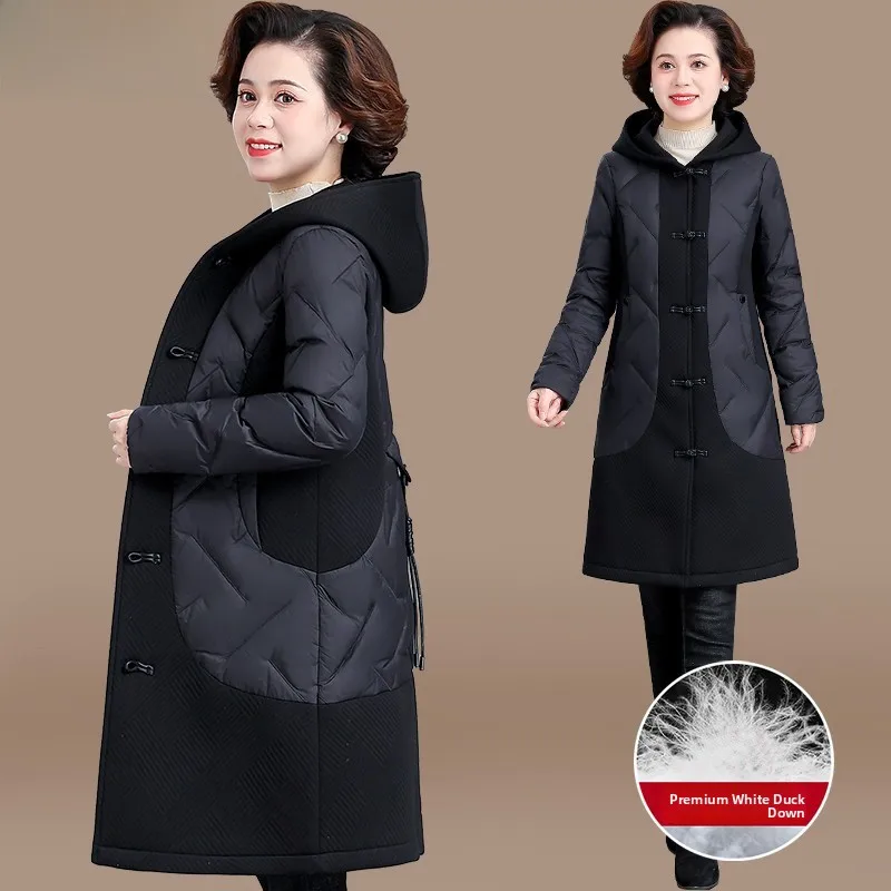 

plus Size Mommy Winter Coat Long Over-Knee Du down Jaet Faionable Middle-Aged Women's Clothing Knee-Length Polyester Fiber