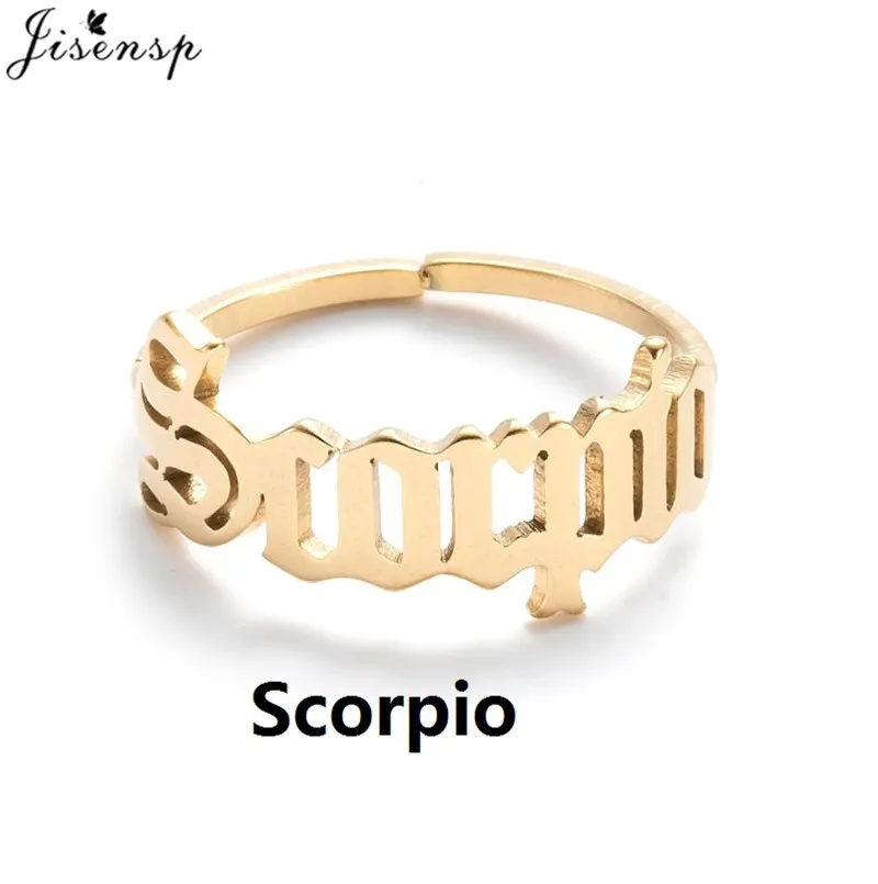 Classic Stainless Steel 12 Constellation Ring Zodiac Signs Alphabet Finger Jewelry Girls Taurus Aries Rings Gifts Accessories
