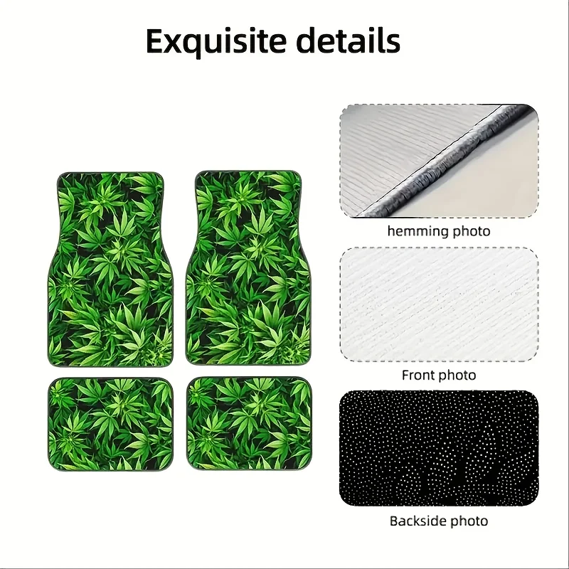 4pcs Stylish And Attractive Green Leaf Car Floor Mats | Suitable For Sedans, SUVs, And Trucks, Ideal For All-Weather Use, Stylis