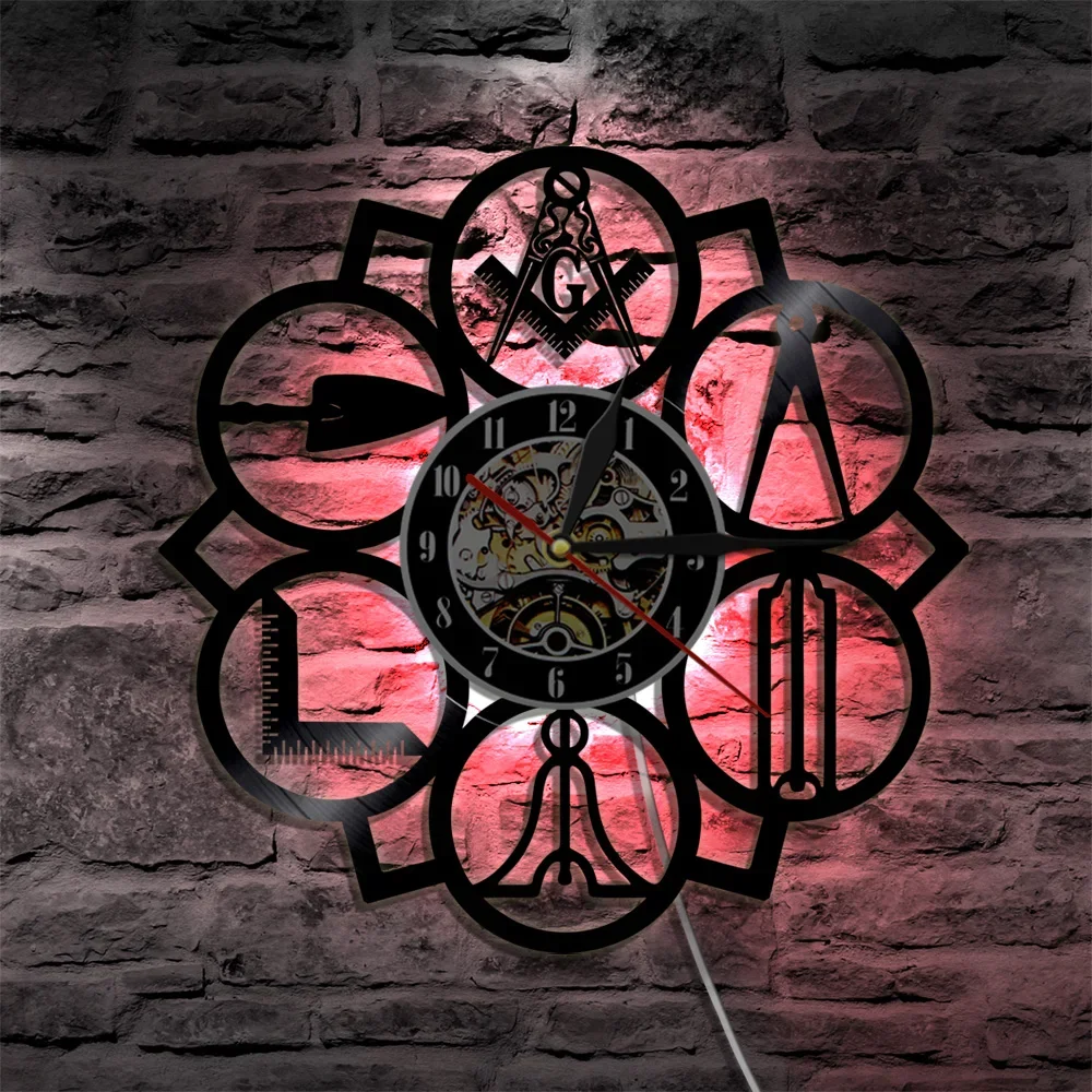 Mason Logo Led Vinyl Wall Clock Decorative Hanging Modern Home Decor Vintage Gift Silhouette