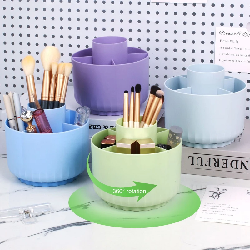 360° Rotating Makeup Brush Storage Box Desktop Cosmetic Organizer Lipstick Eyebrow Pencil Holder Jewelry Container