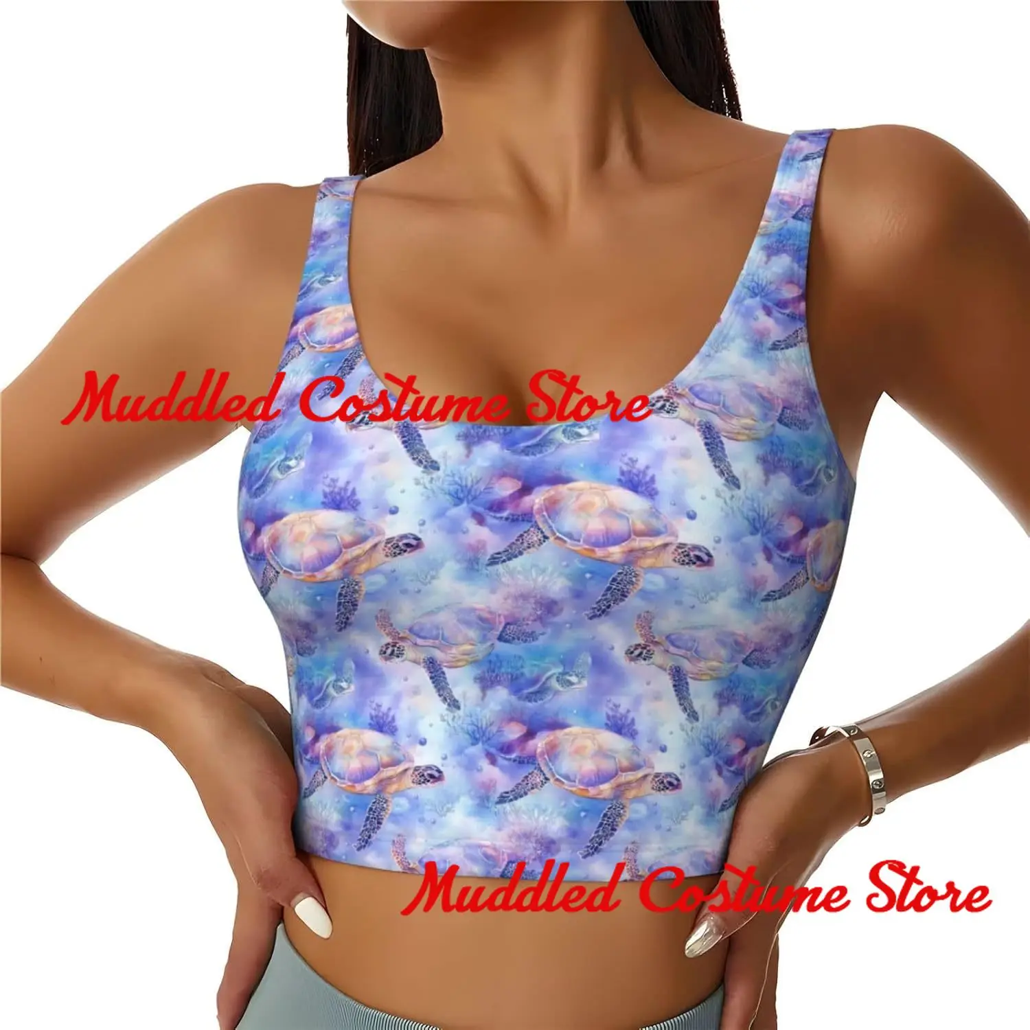 

Sports Bras for Women High Support Colorful Turtle Print Running Athletic Workout Crop Tank Top
