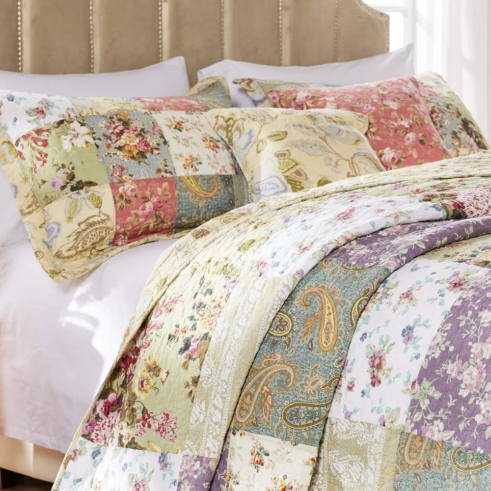 100% Pure Cotton Genuine Patchwork Double-sided Cotton Quilt Set, Full Set/large Size (5 Pieces), Multiple Colors