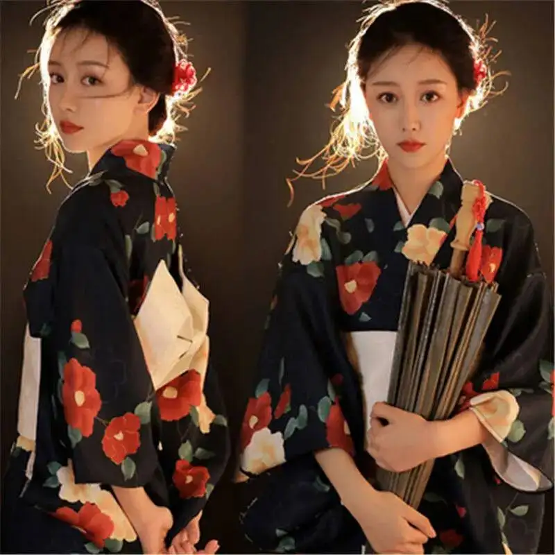

Women Sexy Kimono Yukata Dress With Obi Novelty Evening Dress Japanese Cosplay Costume FloralFashion National Trends One Size