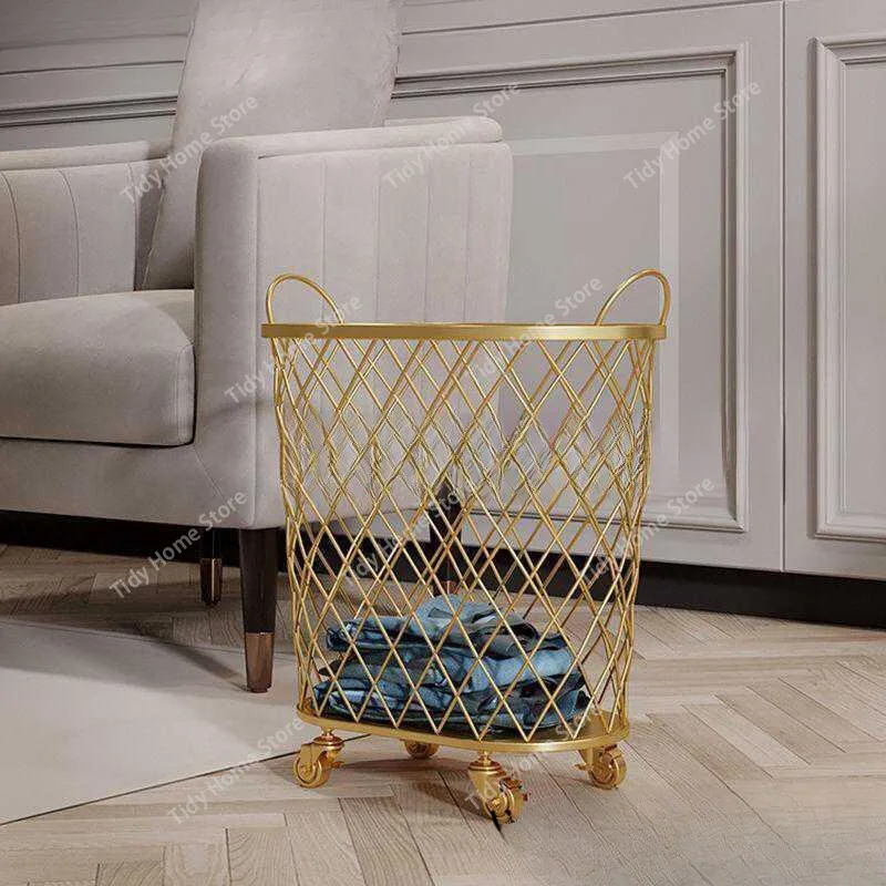 

Северный металл золотого цвета, ручка для хранения грязной одежды, корзина для белья на колесах, домашний креативный органайзер с колесом, корзина для грязной одежды