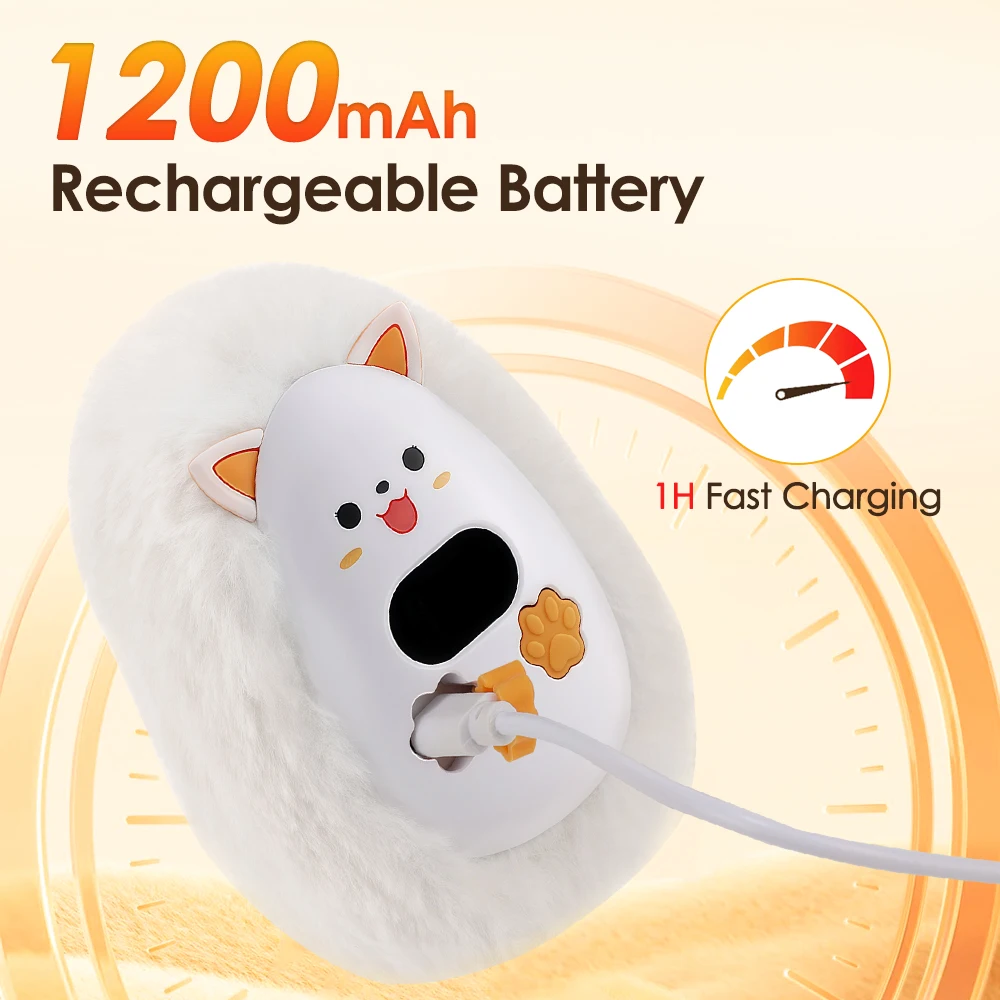 Hand Warmer USB Rechargeable Cute Fox Shape 1200mAh Mini Hand Warmer Long Safe Heat Plush Electric Hand Warmer Fast Heating Port