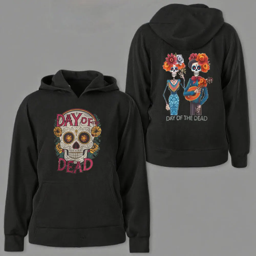 死者の日スウェットシャツユニセックスクルーネック服ディア・デ・ロス・ムエルトスメキシコ文化男性女性長袖両面印刷