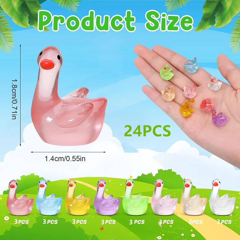 24 Pcs Luminous Mini Resin Swan Figurines, Tiny Glowing Swan Statue Ornaments for DIY Fairy Garden, Aquarium, Dollhouse, Patio L