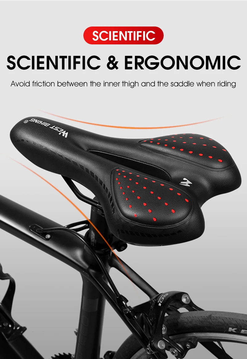 WEST BIKING Fahrradsattel, bequemes Gel-Schwammkissen, hohl, atmungsaktiv, stoßfest, MTB-Rennradsitz, ergonomisch, rutschfest, PU – Detail 6