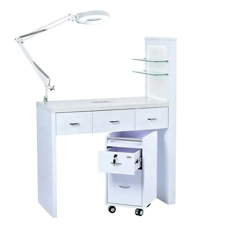 Nail Table with LED Light, Simple White  Salon Nail Station Manicure Table,leisure Facilities Multifunctional Nail SPA