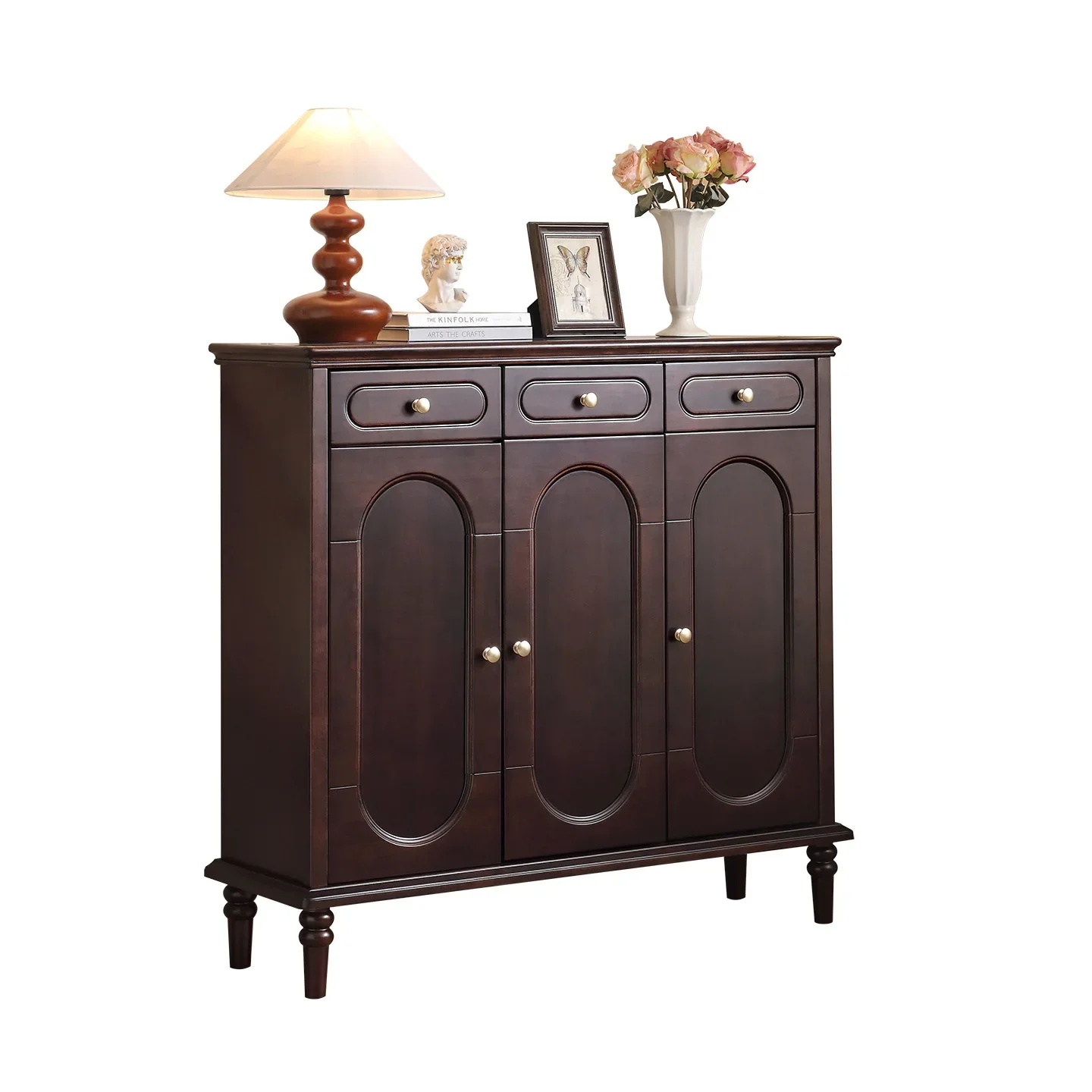 b17- solid wood shoe cabinet household simple wall storage locker small apartment retro rural large-capacity home cabinet