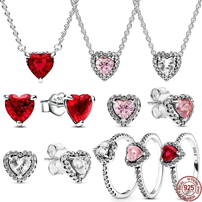 

New 925 Sterling Silver Classic Heart Series Jewelry Exquisite Brilliant Earrings Ring Necklace Charm Light luxury Jewelry