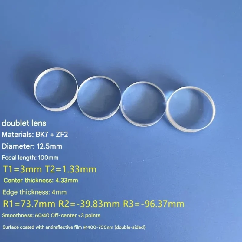 

12.5mm Diameter F=100mm Optical Cemented Doublet Lens Achromatic Lenses Focusing Imaging