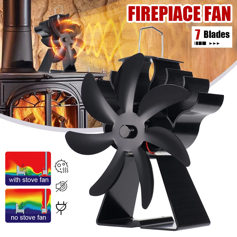 7 Blade Stove Fan Standing Heat Powered Fireplace Fan heat shield Log Wood Burner Eco-fan  Home Winter Warm Heat Distribution