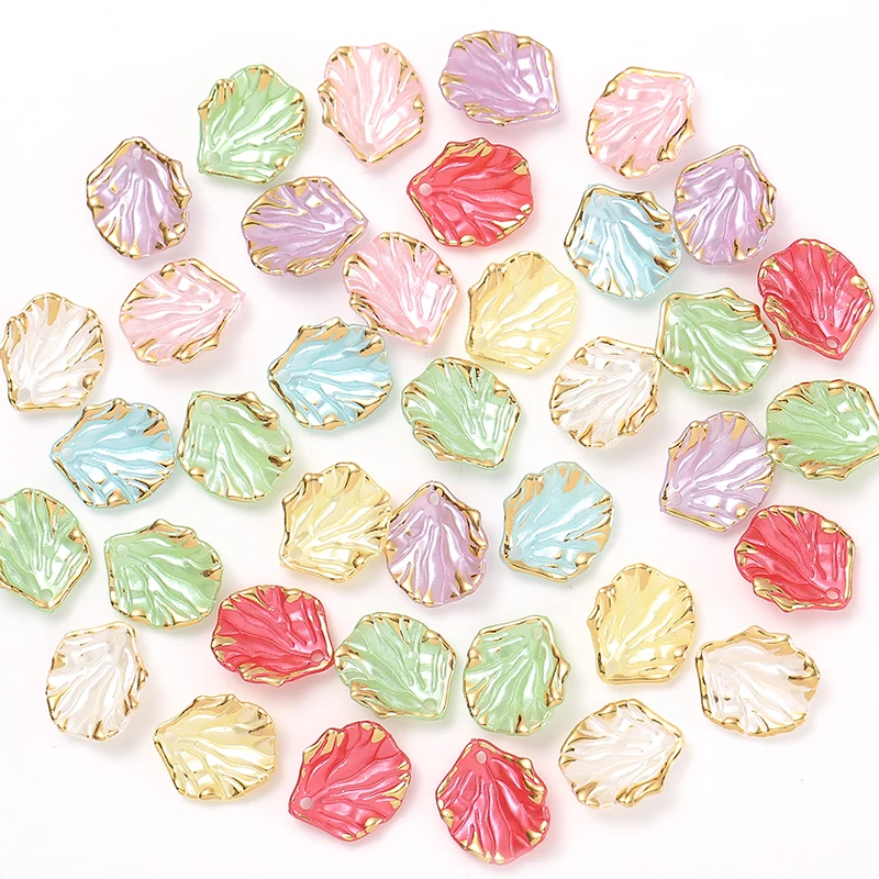 15x17mm 100pcs golden edge Acrylic Beads Leaf Pendant Petals loose Spacer Beads  earrings DIY bracelet craft handmade accessorie