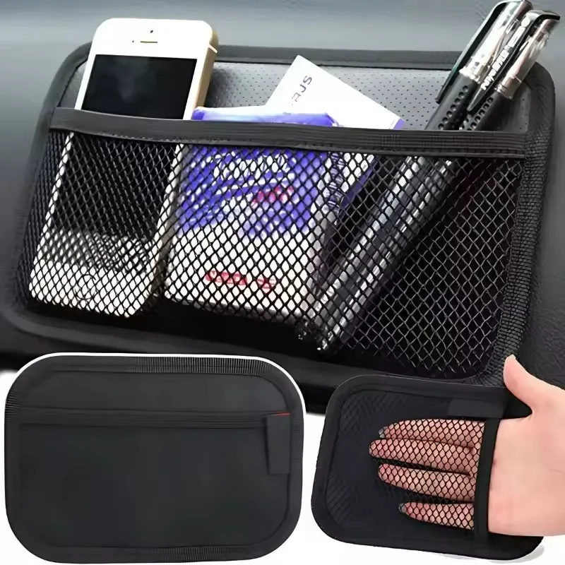 Car Leather Mesh Bag  Phones Coins Keys Storage Net Bag car interior organizer car leather mesh bag ﻿