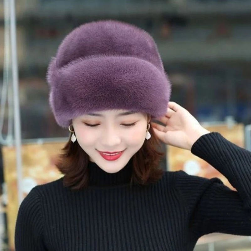 

2023 Winter New Women Hat Imitation Fur Fashion Warm Hat Ear Protection Wind-Proof Cap Fashion Elegance Top Hat