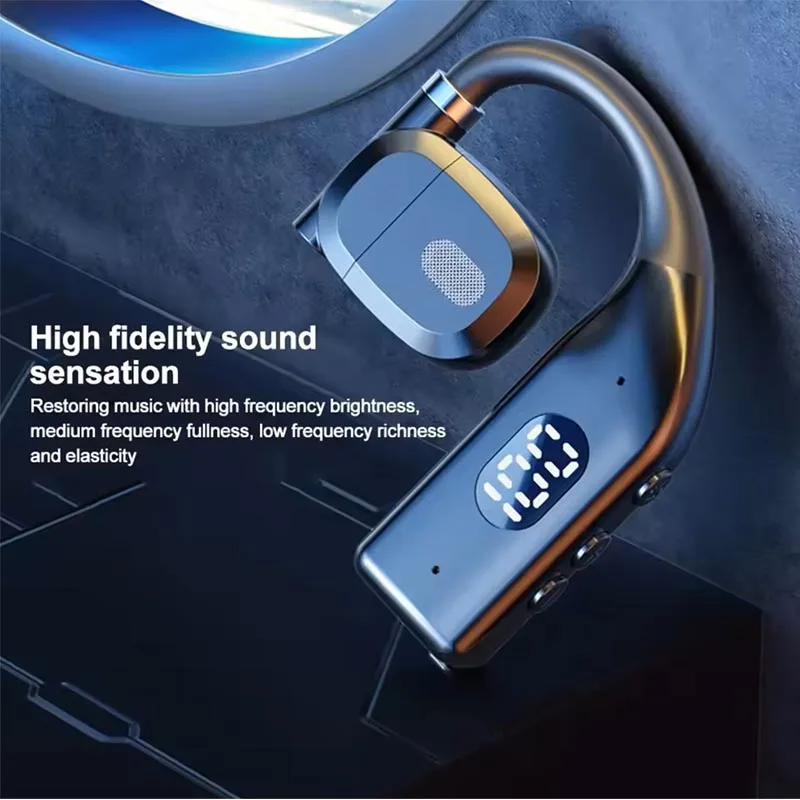 Bluetooth 5.3 Wireless Headphone 180° Rotation Business Headset With Mic LED Display Ear-hook Touch Control Sports Hifi Earphone