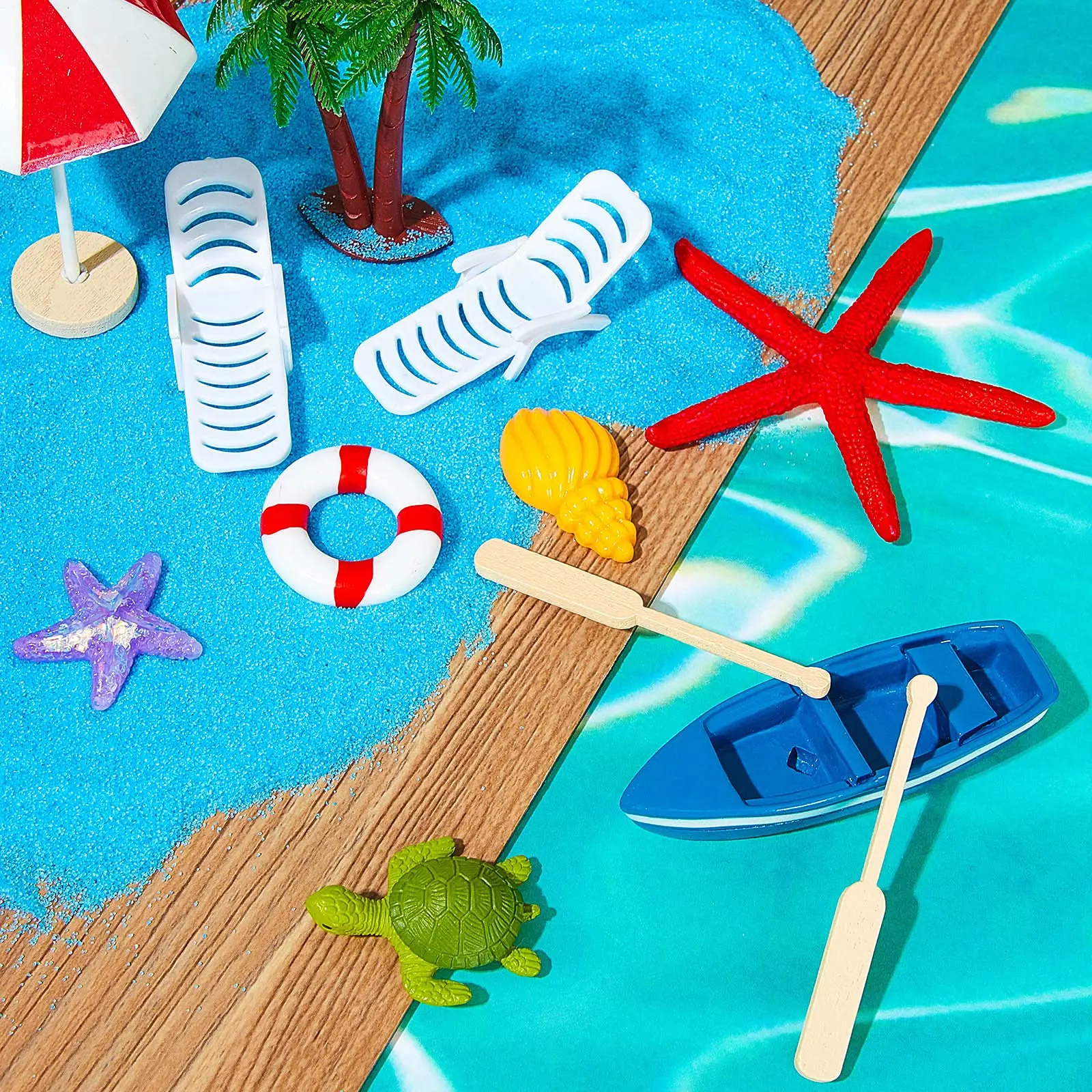 Set De 5 Mini Décorations De Plage – Chaise, Parasol, Piscine, Bouées – Pour Maison De Poupée Ou Bac à Sable