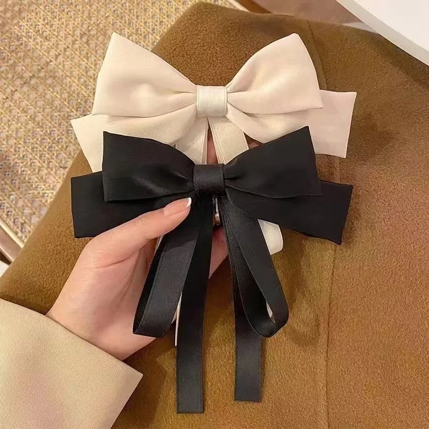 Elegant Bow Ribbon Hair Clip Solid Color Bowknot Satin Hairpin for Women Headdress Girls Ponytail Clip Hair Accessories