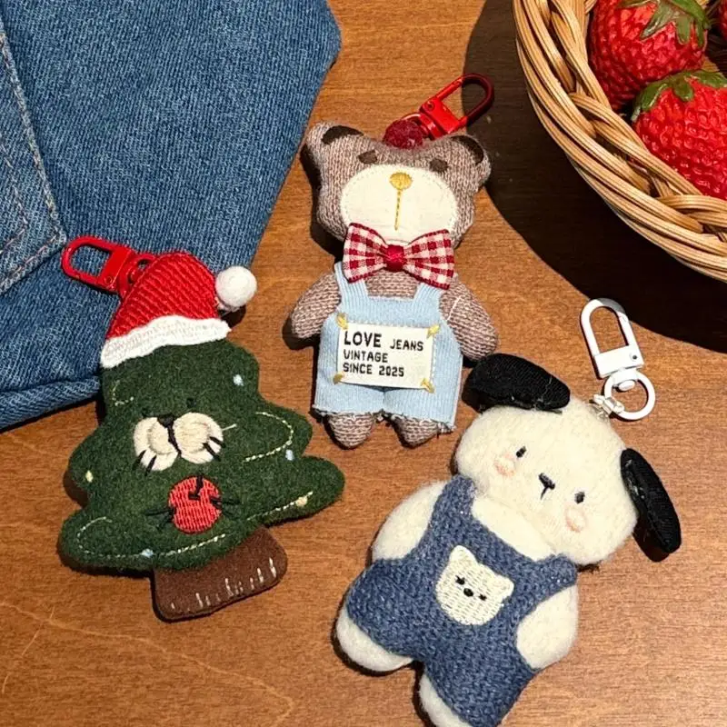 Chaveiro de Pelúcia de Urso e Cachorro de Desenho Animado Fofo, Boneco de Pelúcia Kawaii de Animal Pequeno, Pingente para Decoração de Mochila, Acessórios para Chaveiro, Presente