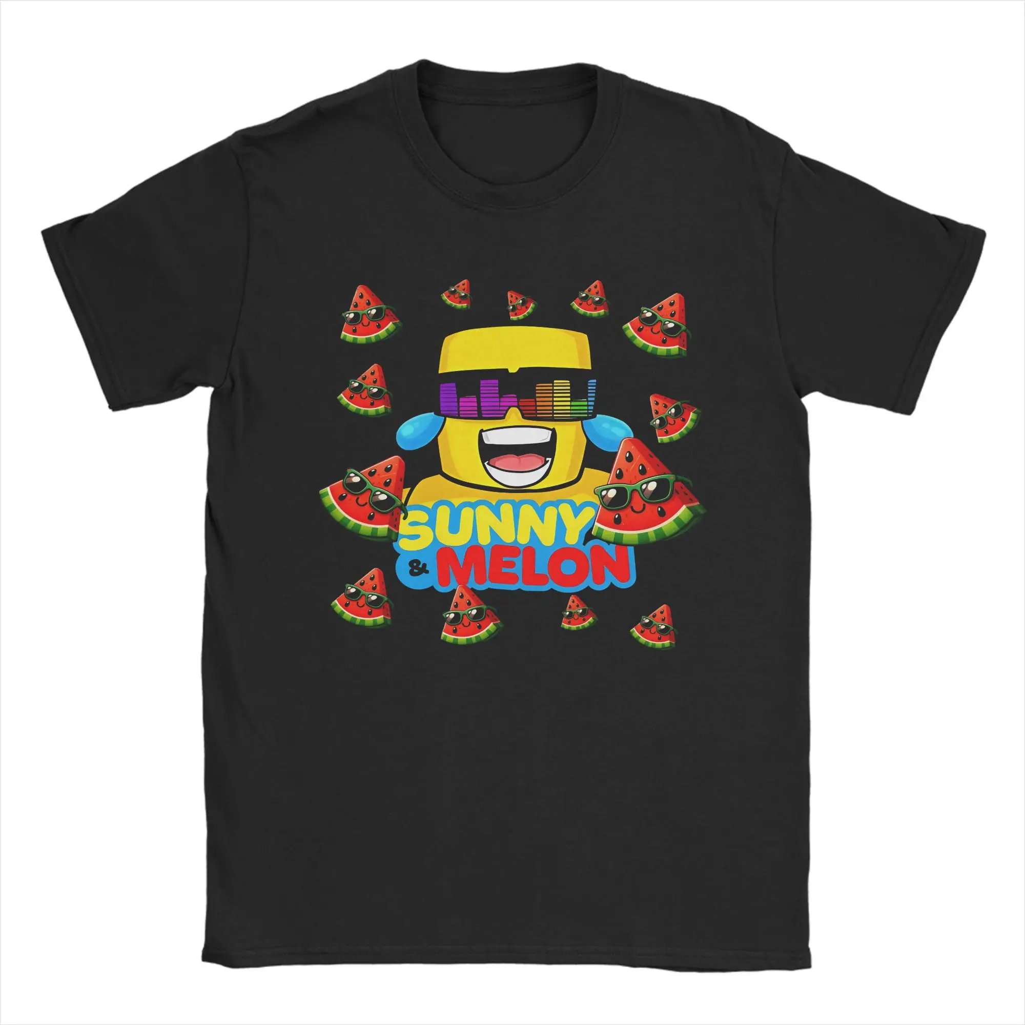 Sunny Surrounded By Watermelon Slices Cotton T-Shirt For Men's Summer T Shirts Crewneck Novelty Tee Shirt Oversize Clothing