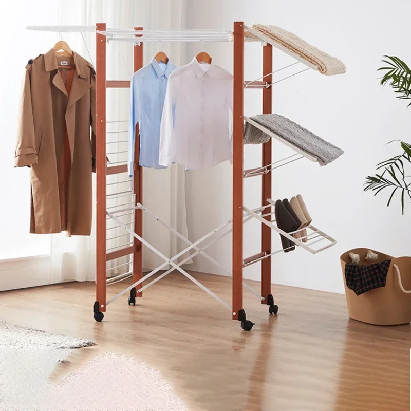 Solid wood drying rack floor-to-ceiling foldable mobile home indoor and outdoor drying rack drying artifact