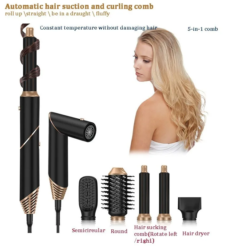 

N Folding 5 In 1 Hair Dryer Brush Negative Ionic Hair Blower Brush Salon Blow Dryer Air Curler Wand Ceramic Curling Iron Styler