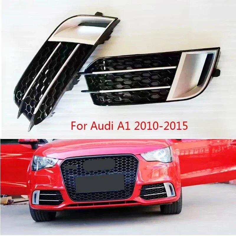 2 PCS RS1 Style Silver Black Front Fog Lamp Shade Grille For Audi A1 Grille 2010 2011 2012 2013 2014 2015 Not Fits S-Line