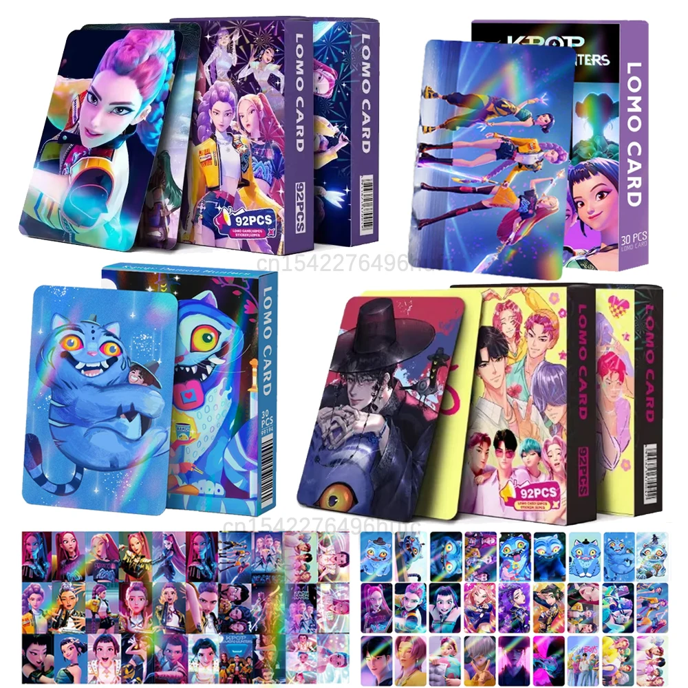 

92/30pcs Kpop Demon Hunters Small Cards Kids Party Cosplay Card Collection Cartoon Girls Boys Group HD LOMO Small Cards for Fans