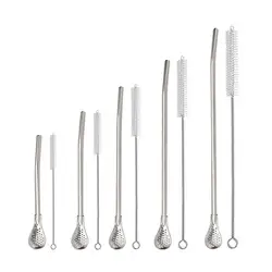 Reusable Tea Drinking Straws Spoon Yerba Mate Tea Filter Bombilla Gourd Cocktail Stainless Steel Straw Spoon Tea Bar Tool #W0