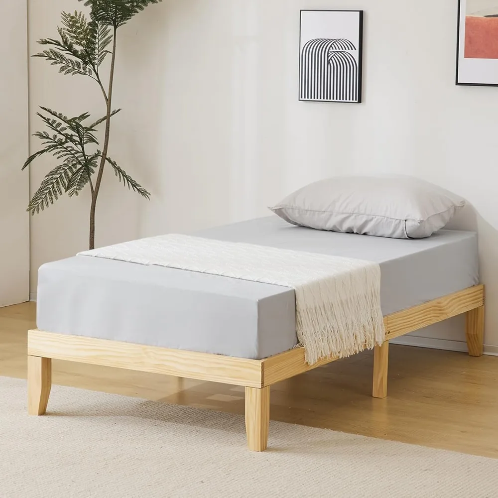

Wood Platform Bed Frame, Solid Wood Foundation with Wood Slat Support,Easy Assembly No Box Spring Needed,Customized