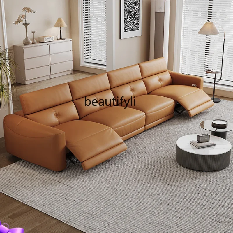 

Multifunctional Leather Electric Sofa Space Capsule Living Room Simple Modern Small Apartment Straight Row Zero against the Wall