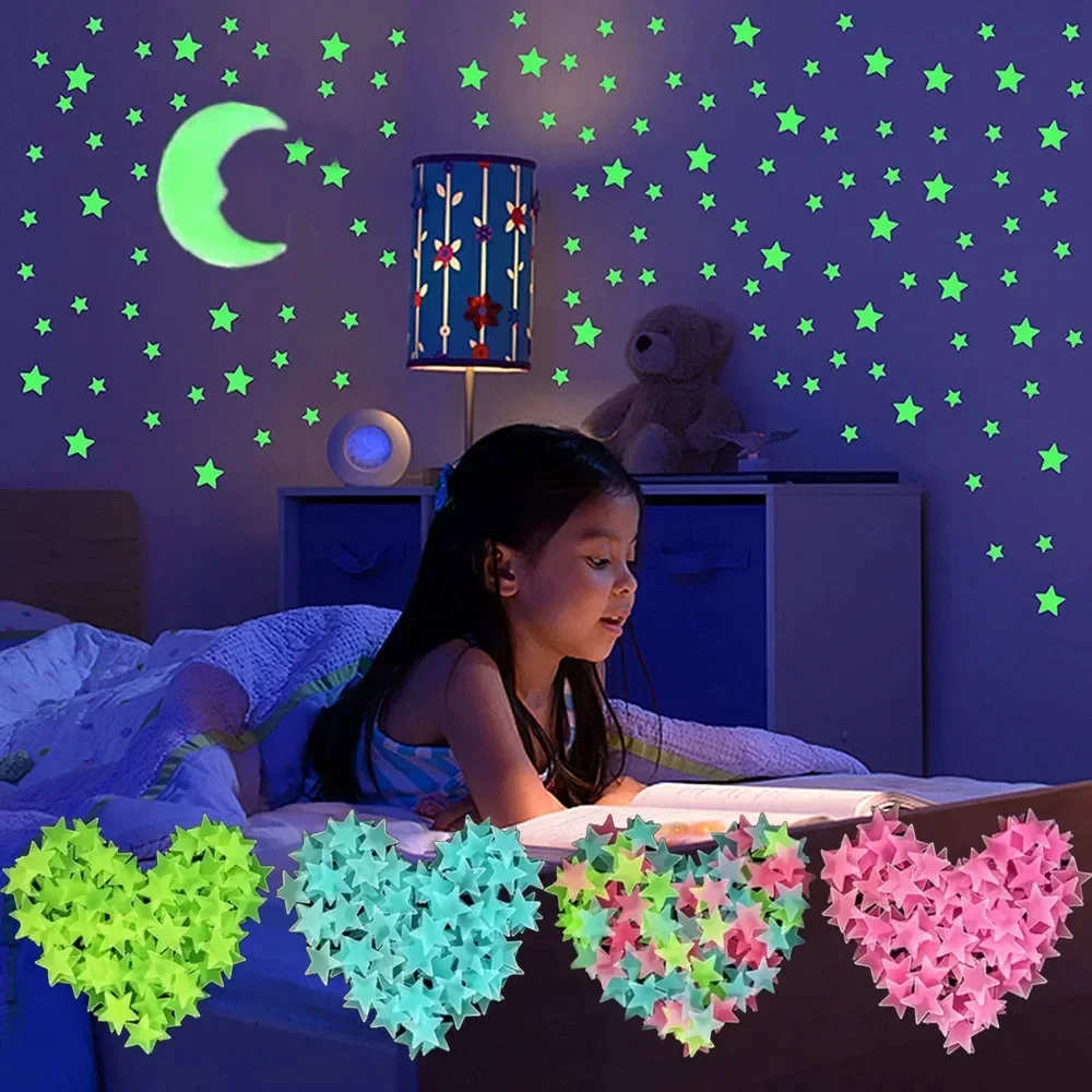 

25/50 шт. разноцветных светящихся в темноте пластиковых наклеек-звездочек для декора дома, детской комнаты, украшения спальни
